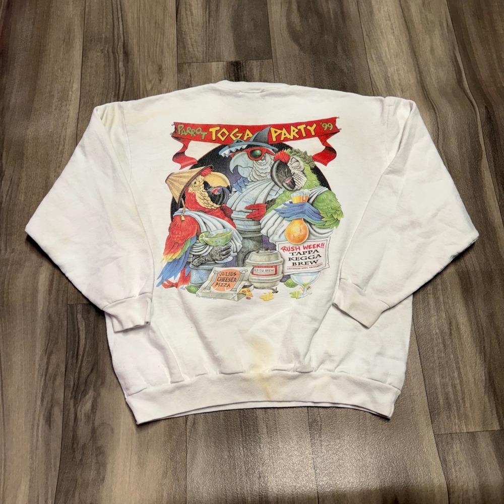 Vintage 1999 Caribbean Soul Parrot Toga Party Sweatshirt White XL 1414